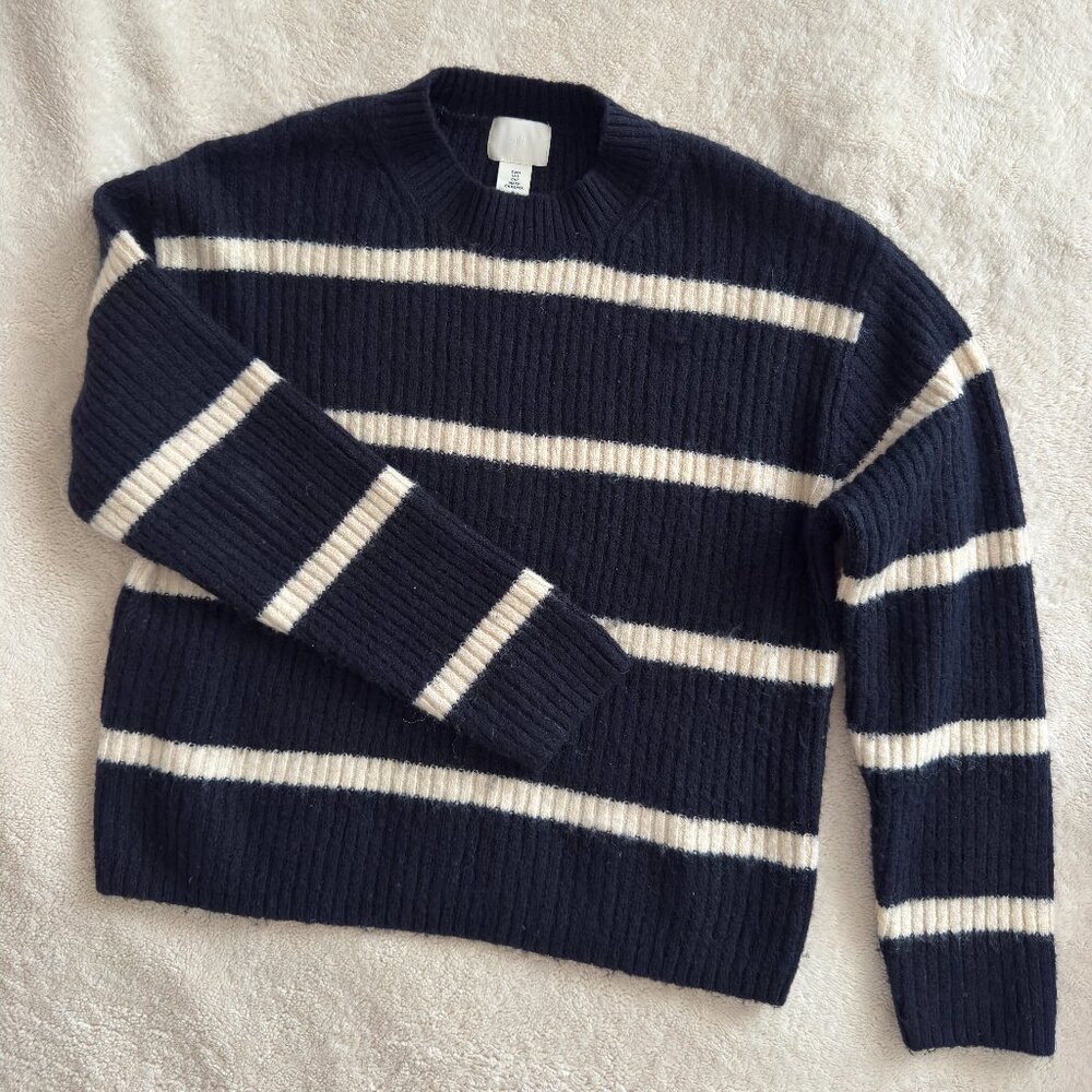 H&M Classic Navy & Cream Striped Knit Sweater